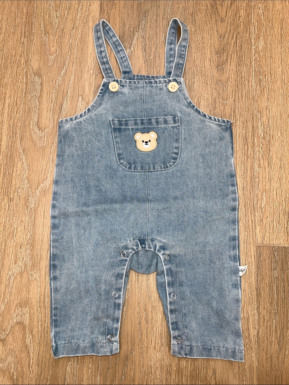 🐻🩵🧸 Kids Denim Overalls with Bear Patch - Blue
